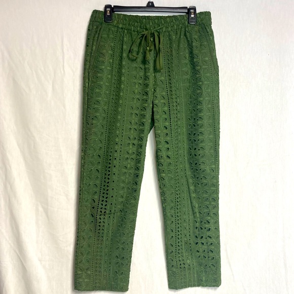 J. Crew green pull on pants with eyelet details